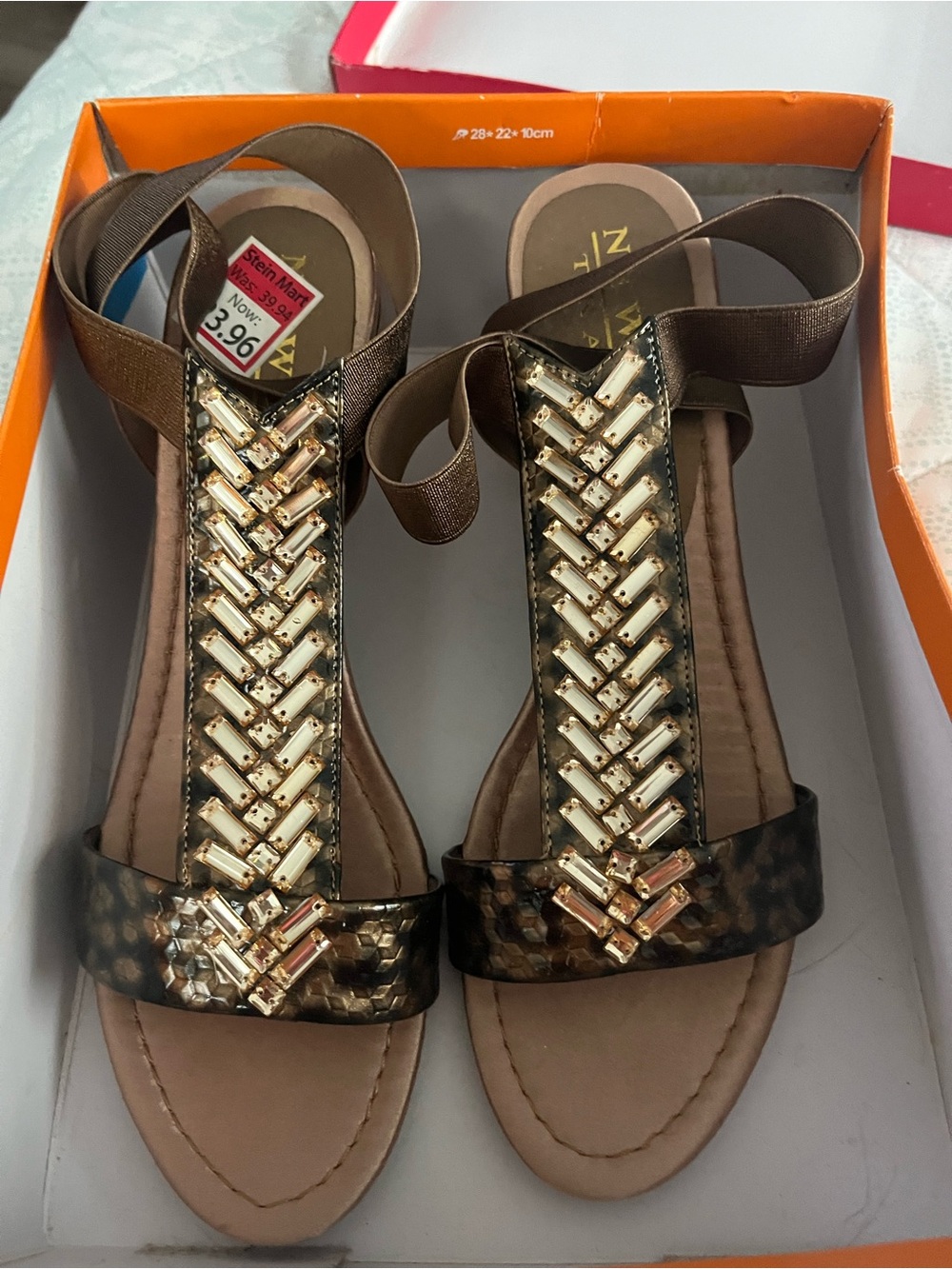 Women’s Brown T-Strap Embellished Sandals